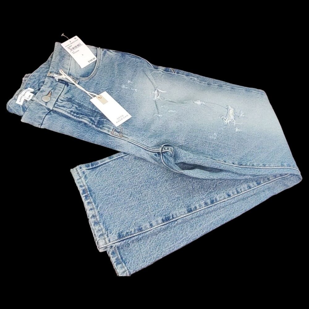 NEW Good American SZ 0/25 Inseam 28" Designer Distressed Denim Jeans High Rise